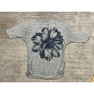 Destined Top Womens Large Gray Floral Graphic Short Sleeve Polyester Blend